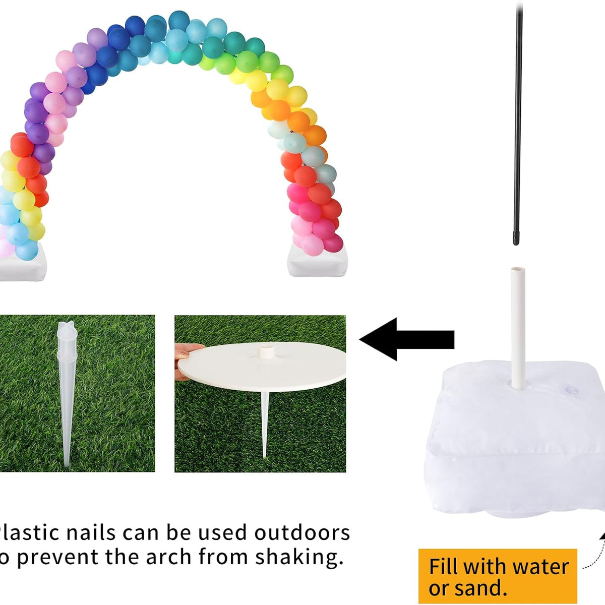 Balloon Arch Kit, 10ft Wide Adjustable Balloon Arch Stand with Water Fillable Base, 60pcs Balloon Clip, Balloon Strip, Tie Tool, for Wedding Birthday Party Supplies Halloween Decoration