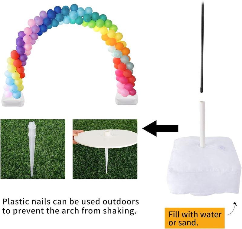Balloon Arch Kit, 10ft Wide Adjustable Balloon Arch Stand with Water Fillable Base, 60pcs Balloon Clip, Balloon Strip, Tie Tool, for Wedding Birthday Party Supplies Halloween Decoration