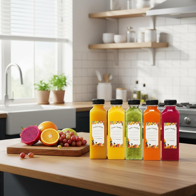 Moretoes 128pcs 16oz Plastic Juice Bottles with Caps, Bulk Clear Reusable Juicing Bottles for Smoothies and Other Beverages