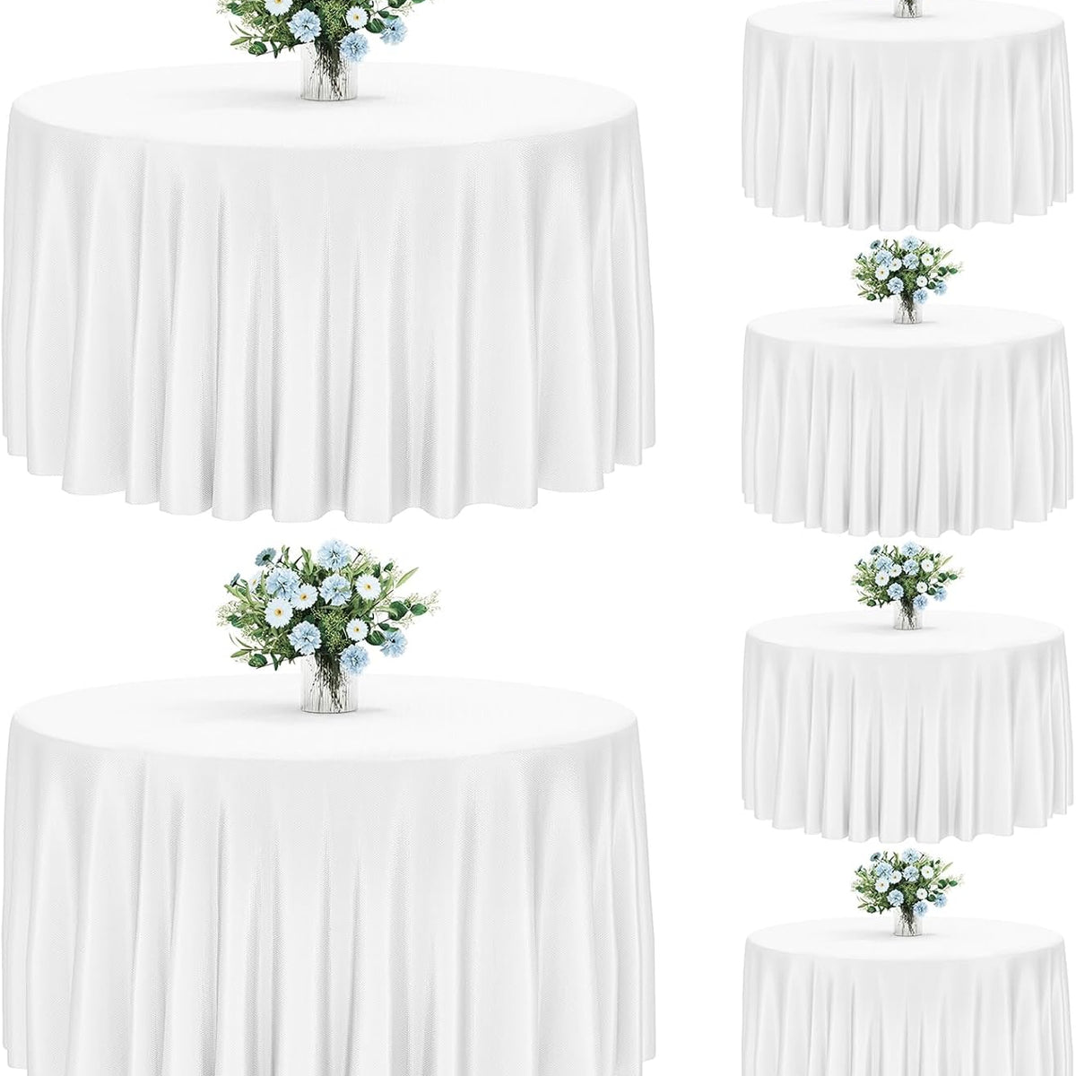 Fixwal 6 Pack White 60 Inch Round Tablecloths, Reusable Heavy Duty Washable Polyester Table Covers, Fits 20-40 Inch Tables, Stain and Wrinkle Resistant for Wedding, Party, Outdoor, Picnic, Camping