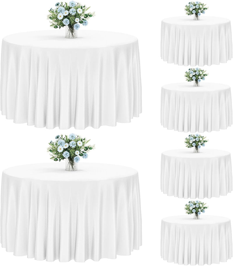 Fixwal 6 Pack White 60 Inch Round Tablecloths, Reusable Heavy Duty Washable Polyester Table Covers, Fits 20-40 Inch Tables, Stain and Wrinkle Resistant for Wedding, Party, Outdoor, Picnic, Camping