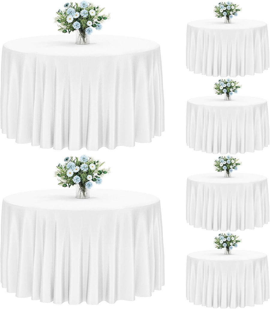 6 Pack White 60 Inch Round Tablecloths, Reusable Heavy Duty Washable Polyester Table Covers, Fits 20-40 Inch Tables, Stain and Wrinkle Resistant for Wedding, Party, Outdoor, Picnic, Camping