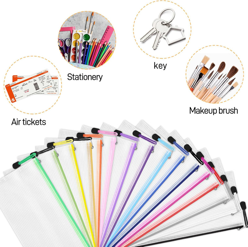 72pcs Pencil Pouches, Small Mesh Zipper Pouch, 16 Colors, 9.5x4.5 Inches for Bills, Cash, Cosmetics, Travel Storage, School and Office Supplies Organization