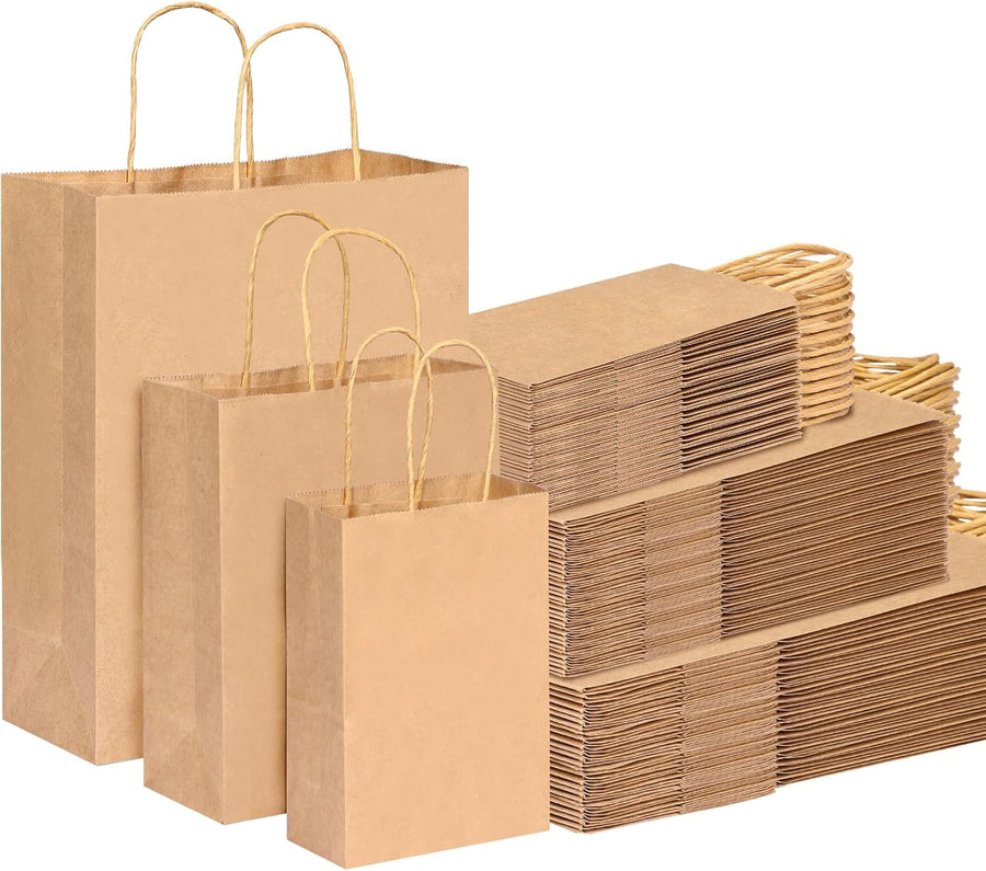 150pcs Brown Paper Bags, (8/10/12.6 Inches) 50 Per Size Kraft Paper Gift Bags with Handles Bulk, Assorted Sizes for Small Business, Shopping, Retail, Gift