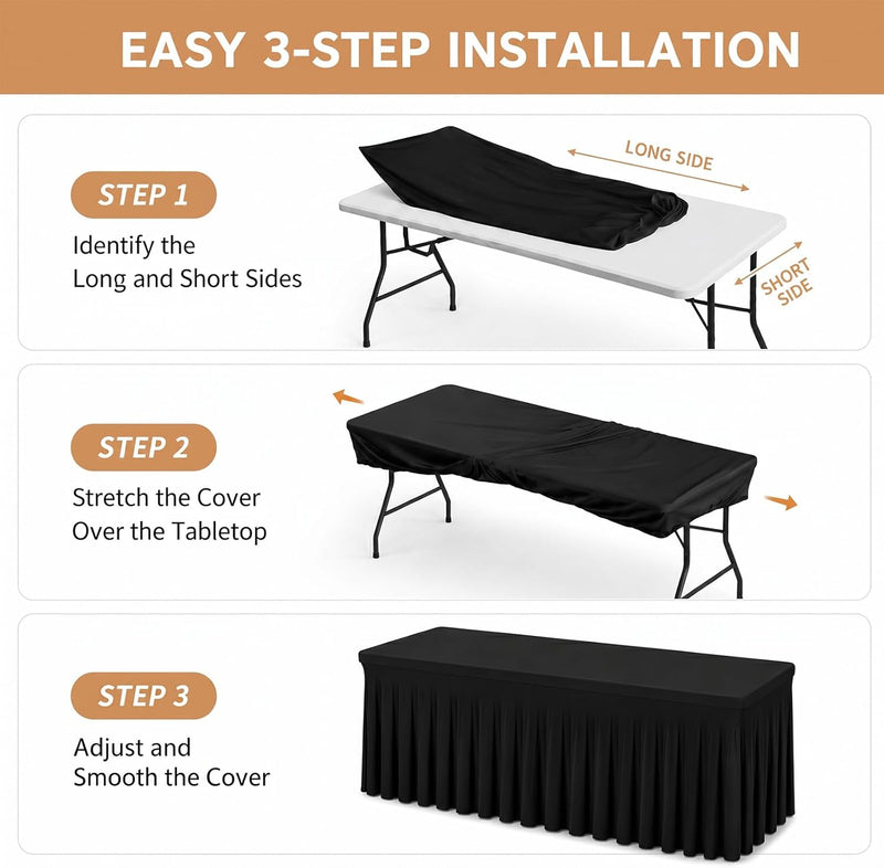 Fixwal Black Spandex Tablecloth for Rectangle Table 6ft, Table Skirt for Folding Table, Table Cover for Party, Show, Wedding and Birthday