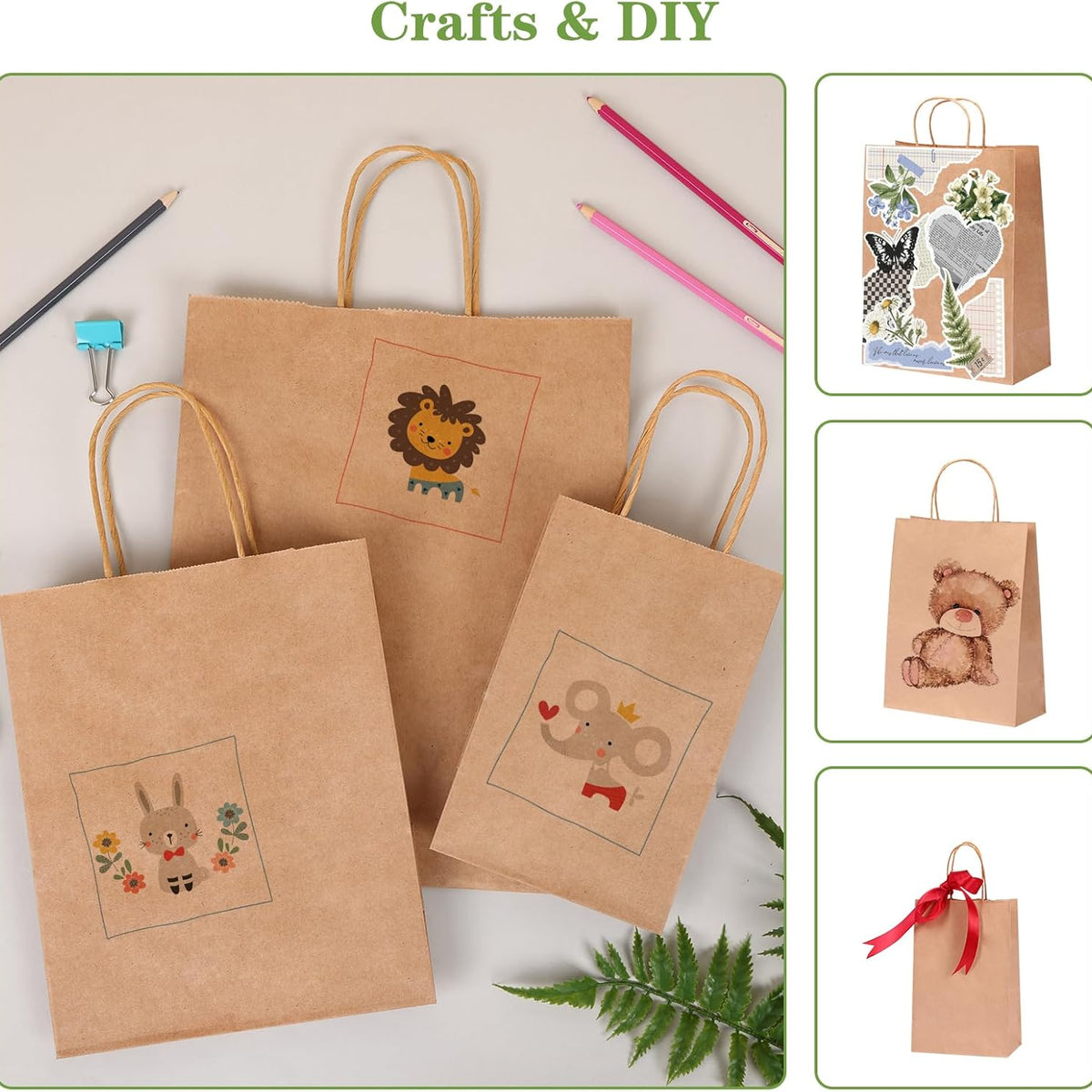 180pcs Paper Bags with Handles Brown Kraft Paper Gift Bags Assorted Sizes (8/10/12.6 Inches) Bulk for Gift, Merchandise, Retail, Shopping, Party Favor