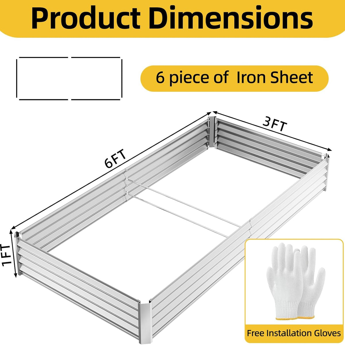 6x3x1ft(2 Pack) Galvanized Raised Garden Beds, Thickened Metal Planter Box for Outdoor Vegetables & Flowers, 72" L x 36" W x 12" H