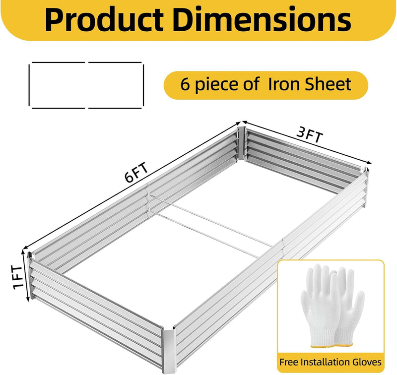 6x3x1ft(2 Pack) Galvanized Raised Garden Beds, Thickened Metal Planter Box for Outdoor Vegetables & Flowers, 72" L x 36" W x 12" H