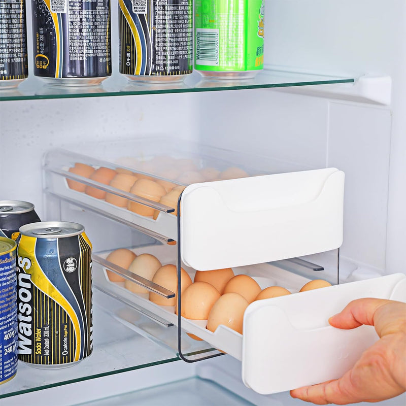 Moretoes Egg Holder for Fridge 2 Layers Fresh Egg Storage Container Organizer Bin Clear Stackable Plastic 36 Egg Tray with Handles For Fridge Kitchen Home
