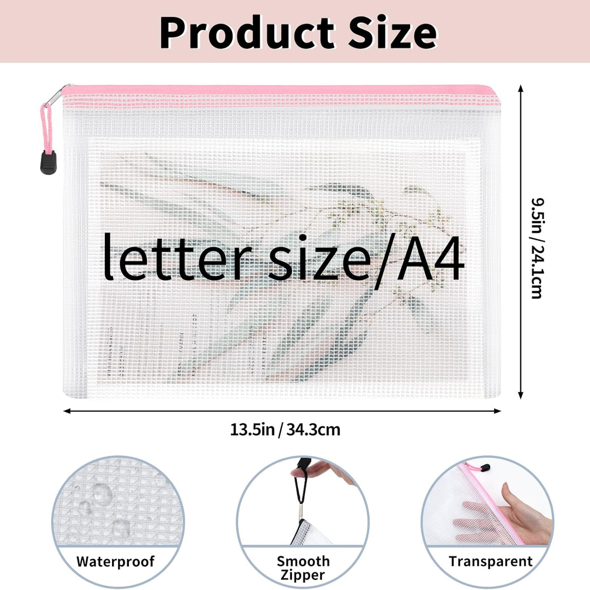 72pcs Mesh Zipper Pouch, A4 Size, 12 Colors Zipper Bags for Organizing Storage, Waterproof Puzzle Bag, Zipper File Bags for Board Games and School Office Supplies