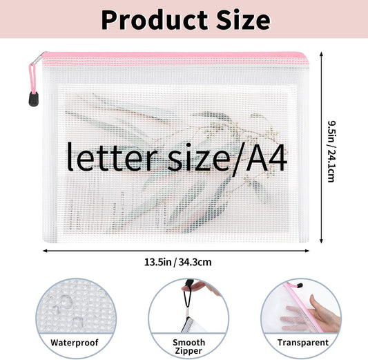 72pcs Mesh Zipper Pouch, A4 Size, 12 Colors Zipper Bags for Organizing Storage, Waterproof Puzzle Bag, Zipper File Bags for Board Games and School Office Supplies