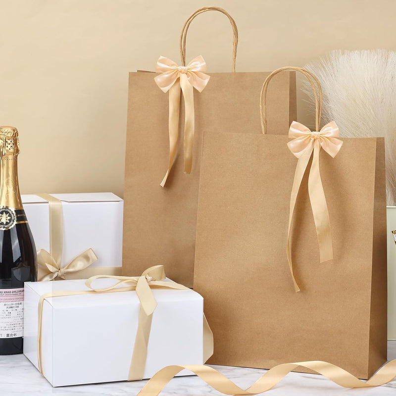 Moretoes 100pcs Paper Gift Bags 10x5x13 Inches Brown Kraft Paper Bags with Handles Bulk for Shopping, Retail, Small Business, Birthday Wedding Party Favor, Merchandise
