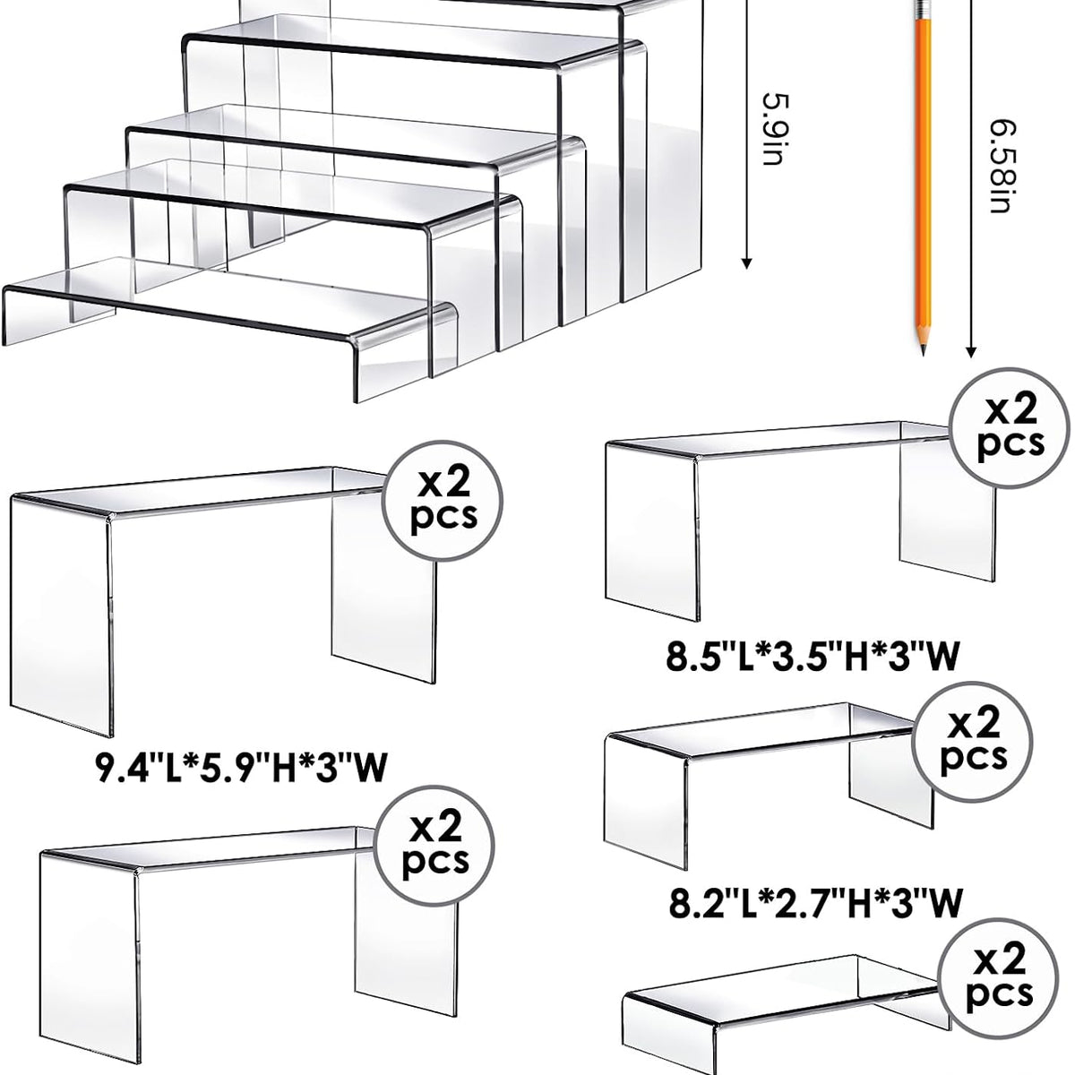 Fixwal 10pcs 2 Set Acrylic Risers for Display Clear Perfume Organizer Stands Acrylic Display Risers for Show Figures, Cupcake, Jewelry, Toys, Perfume and More (Large Size)