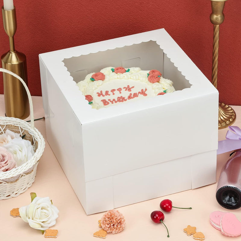 Moretoes 20pcs Cake Boxes, 10x10x8 Inches Tall Cake Box with Window, White Bakery Box, Large Baking Boxes with Window for Valentine's Day, Mother's Day, Pastries, Pies, Desserts