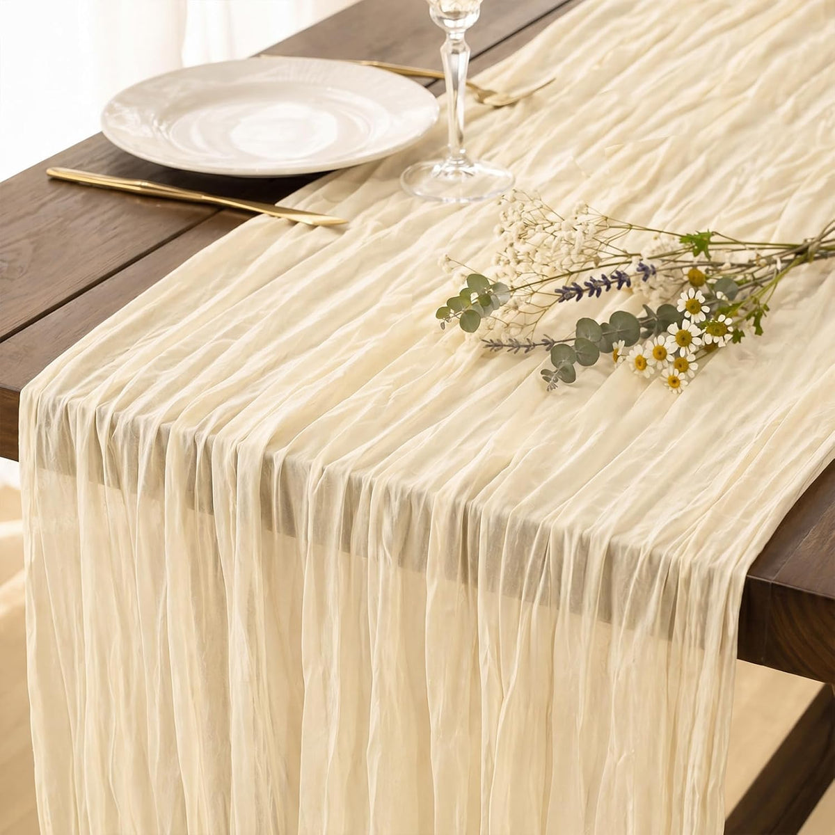 8 Pack Ivory Cream Cheesecloth Table Runner 120 Inch 10FT Beige Gauze Cheese Cloth for Wedding Decoration, Banquet, Boho Decor