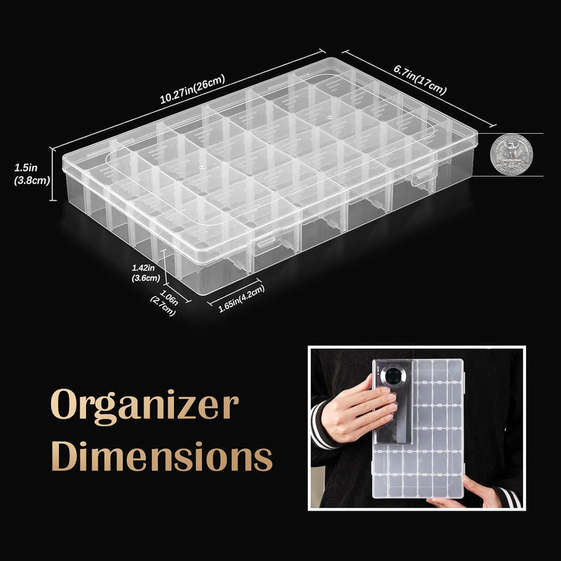 6 Pack 36 Grids Clear Plastic Organizer Storage Box Container, Craft Storage with Adjustable Dividers for Beads, Art DIY, Crafts, Jewelry, Fishing Tackle with Label Stickers