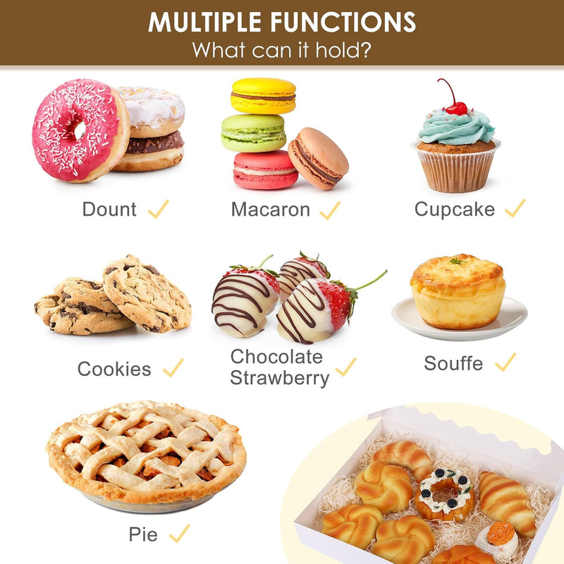 Moretoes 24pcs Bakery Boxes, 14x10x2.5 Inch Treat Boxes with Window for Chocolate Covered Strawberries, Donuts, Pies, Muffins and Pastries (White)