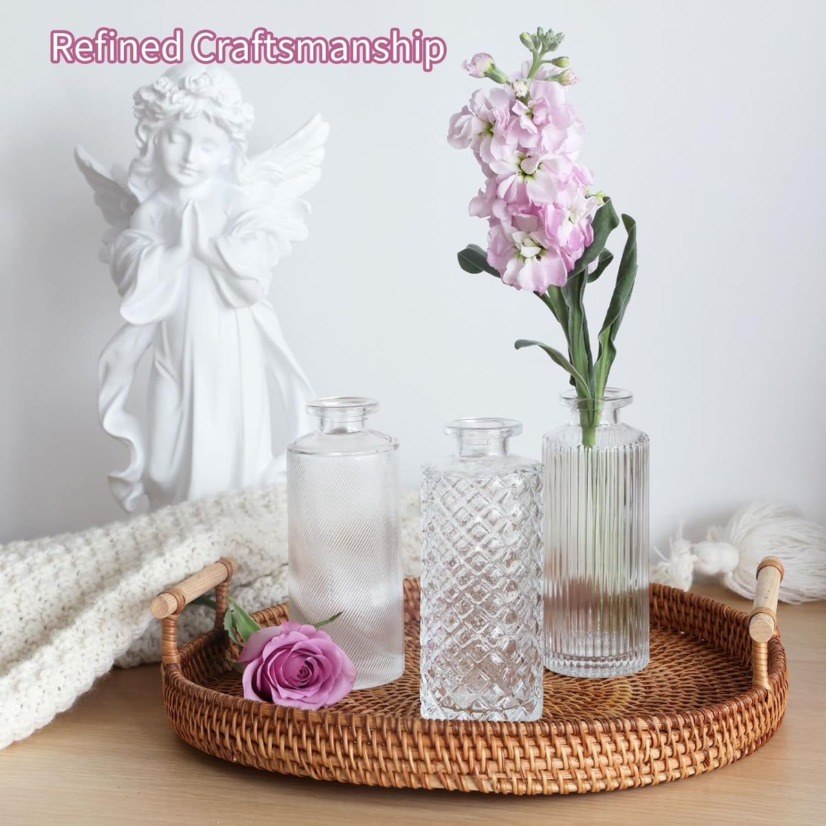 24 Small, Glass Bud Vase Set for Flowers in Bulk for Rustic Wedding Decorations Vintage Look Home Table Decor, Centerpieces, Clear