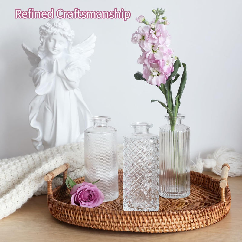 24 Small, Glass Bud Vase Set for Flowers in Bulk for Rustic Wedding Decorations Vintage Look Home Table Decor, Centerpieces, Clear