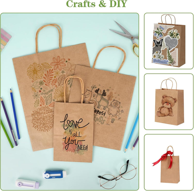 120pcs Paper Bags with Handles Assorted Sizes Kraft Brown Paper Gift Bags Bulk 3 Mixed Sizes for Retail, Party, Birthday, Gift, Shopping, Business, Merchandise