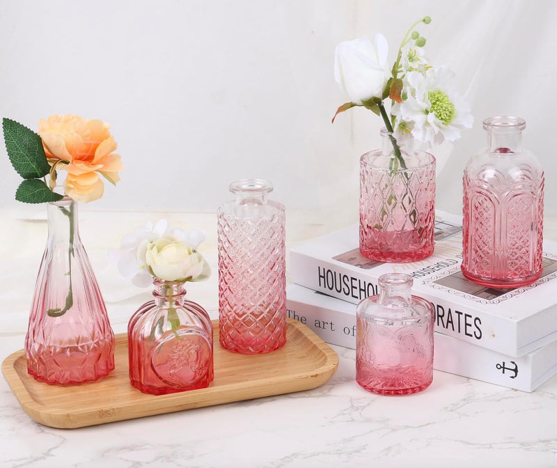 18pcs Pink Glass Bud Vase Set, Small Flower Vases for Centerpieces in Bulk, Mini Vintage Vase for Home, Wedding, Table Decor