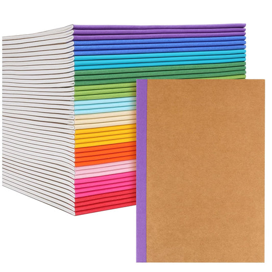 40 Pack A5 Kraft Notebooks Bulk, Lined Journals Bulk Colors with Rainbow Spine, 60 Pages for Kids Writing, Travel, Students