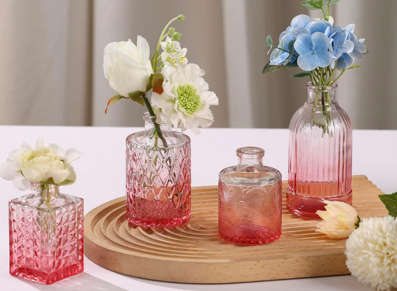 18pcs Pink Glass Bud Vase Set, Small Flower Vases for Centerpieces in Bulk, Mini Vintage Vase for Home, Wedding, Table Decor