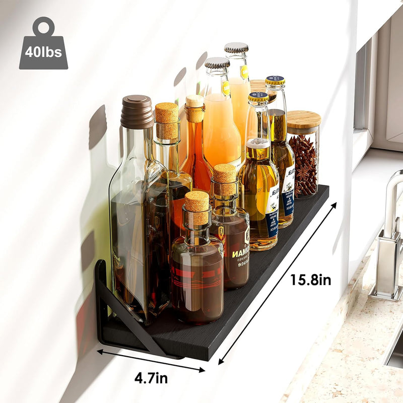 Fixwal Floating Shelves, Width 4.75in Rustic Wood Wall Shelves Set of 8, Wall Storage Shelves for Bedroom, Living Room, Kitchen, Bathroom, Office and Plants (Black)