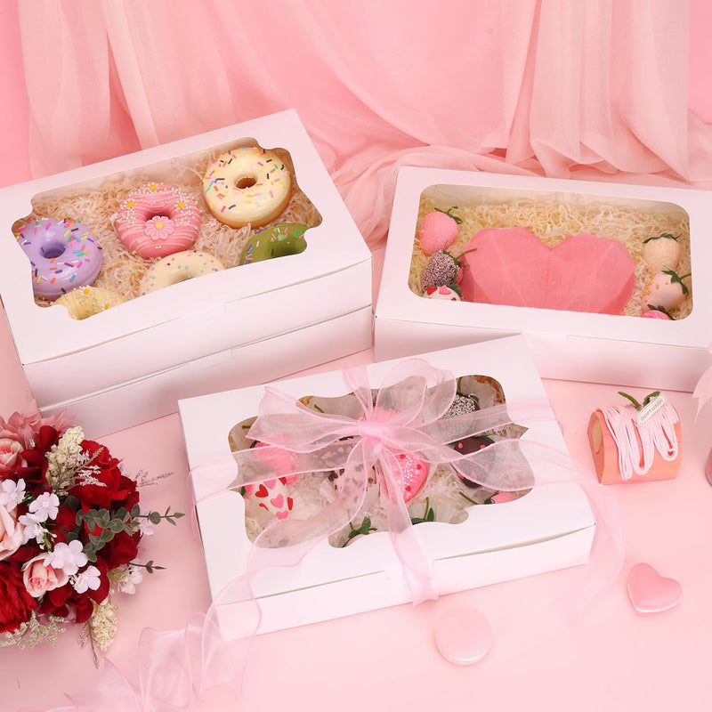 80pcs Cookie Boxes with Window, 12x8x2.5 Inches 4 Style Bakery Boxes, Large White Treat Containers for Chocolate Strawberries, Cakes, Donuts, Muffins and Pastries