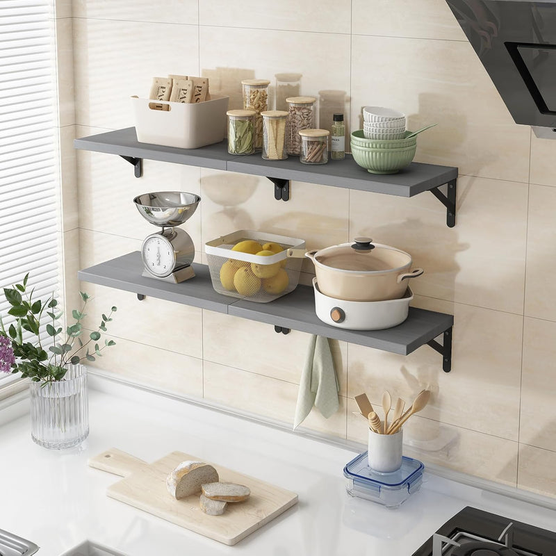 Floating Shelves for Wall, Different Sizes Gray Wall Shelves for Living Room, Bathroom, Bedroom, Kitchen, Home Decor (Set of 4)