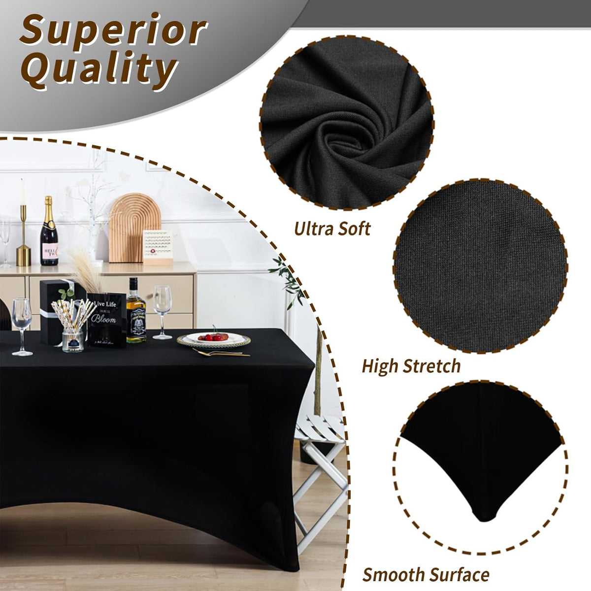 Fixwal 10 Pack 6Ft Black Table Cover, Spandex Fitted Tablecloths Rectangle, Wrinkle-Free and Stretch Folding Table Cloth for Banquet, Wedding, Party, Trade Show