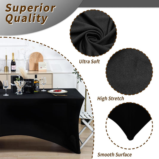 Fixwal 10 Pack 6Ft Black Table Cover, Spandex Fitted Tablecloths Rectangle, Wrinkle-Free and Stretch Folding Table Cloth for Banquet, Wedding, Party, Trade Show