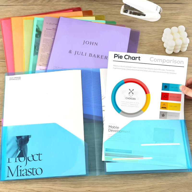 Clear Folders with 2 Pockets, 24pcs Plastic Pocket Folders for Office Students and School, Letter Size, A4 Size, 8 Assorted Colors
