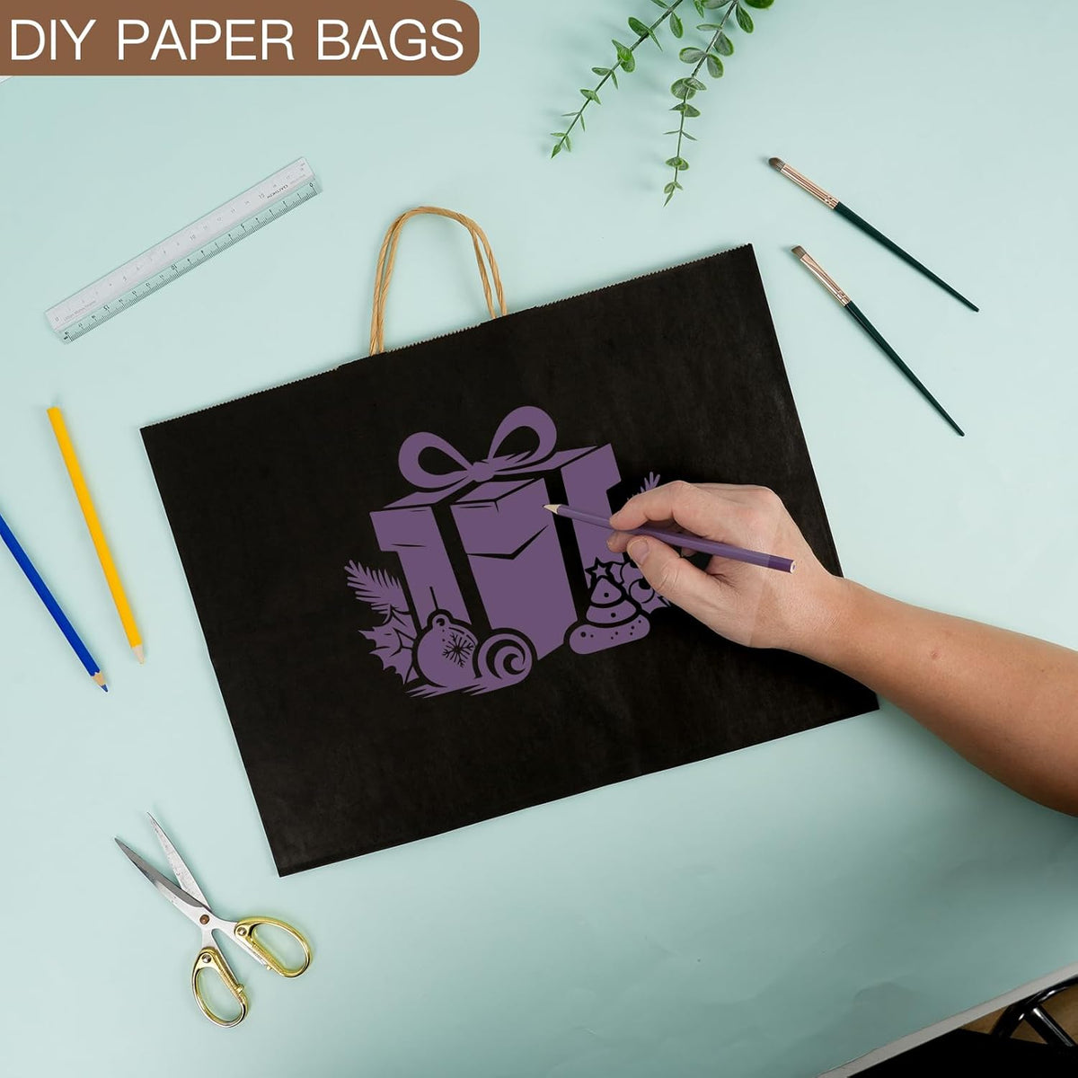Moretoes 110pcs 16x6x12 Inches Paper Bags with Handles Bulk Large Gift Bags with Handles Black Paper Bags for Grocery, Merchandise, Gifts