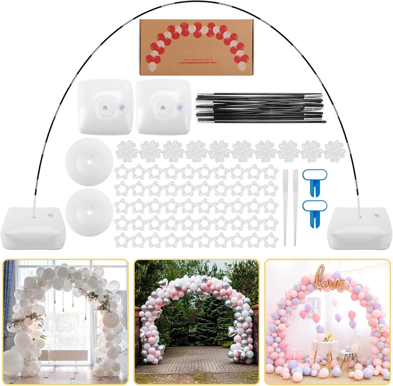 Balloon Arch Kit, 10ft Wide Adjustable Balloon Arch Stand with Water Fillable Base, 60pcs Balloon Clip, Balloon Strip, Tie Tool, for Wedding Birthday Party Supplies Halloween Decoration