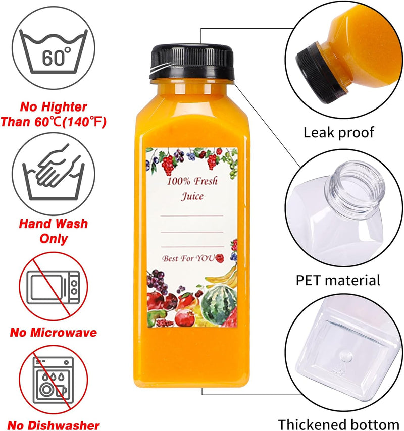 20pcs 16oz Juice Bottles, Plastic Juicing Bottles with Caps, Clear Drink Containers with Lids for Drinking, Smoothie and Other Beverages