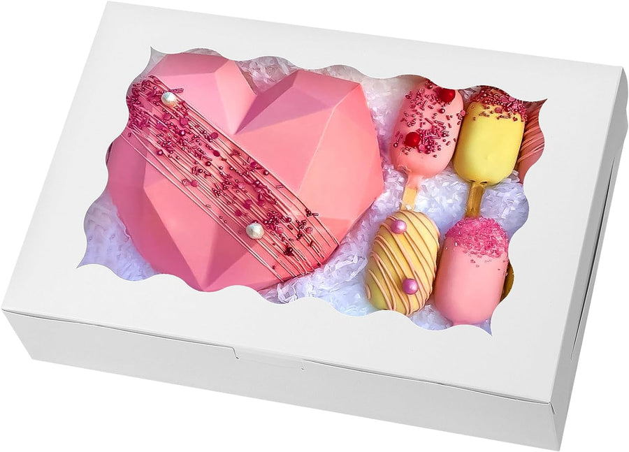 15pcs Cookie Boxes,12x8x2.5 Inches Bakery Boxes with Window, for Chocolate Covered Strawberries, Cakes, Pies, Muffins, Donuts and Pastries