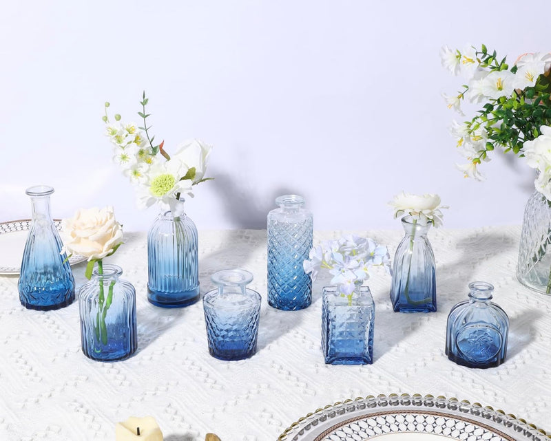 12 Pack Blue Glass Bud Vase Set, Small Vintage Vases for Centerpieces, Decorative Flower Vases for Wedding Home Table Decor