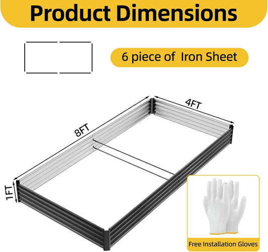 8x4x1ft Black Color Steel Raised Garden Beds, Thickened Metal Planter Box for Outdoor Vegetables & Flowers, Modern Large Garden Bed Kit, 96" L x 48" W x 12" H