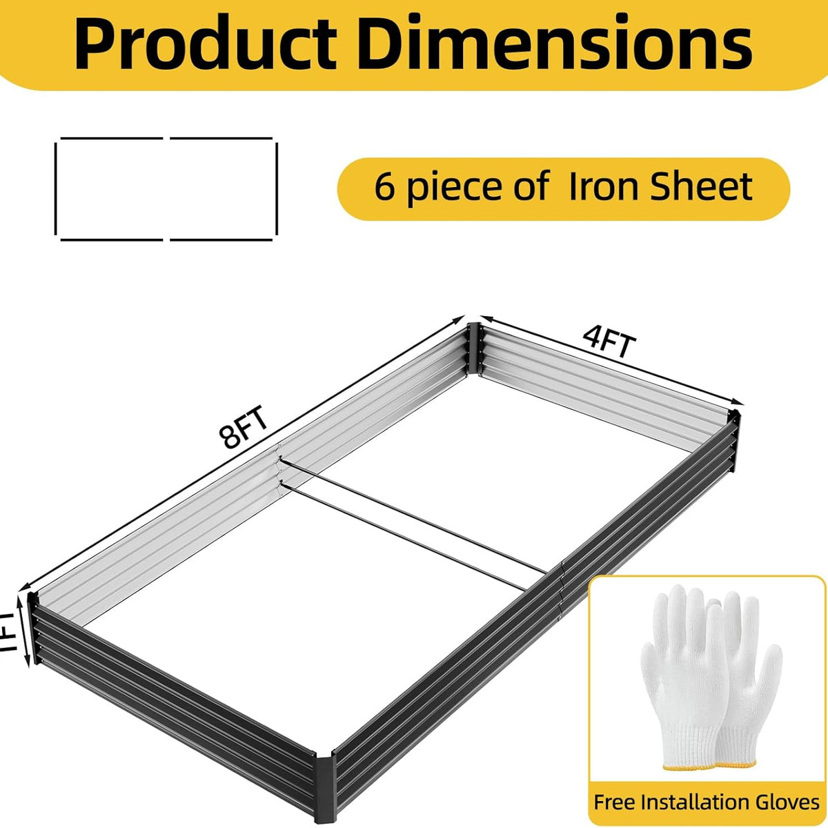 8x4x1ft Black Color Steel Raised Garden Beds, Thickened Metal Planter Box for Outdoor Vegetables & Flowers, Modern Large Garden Bed Kit, 96" L x 48" W x 12" H