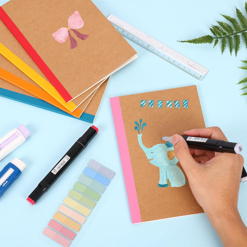 40 Pack A5 Kraft Notebooks Bulk, Lined Journals Bulk Colors with Rainbow Spine, 60 Pages for Kids Writing, Travel, Students