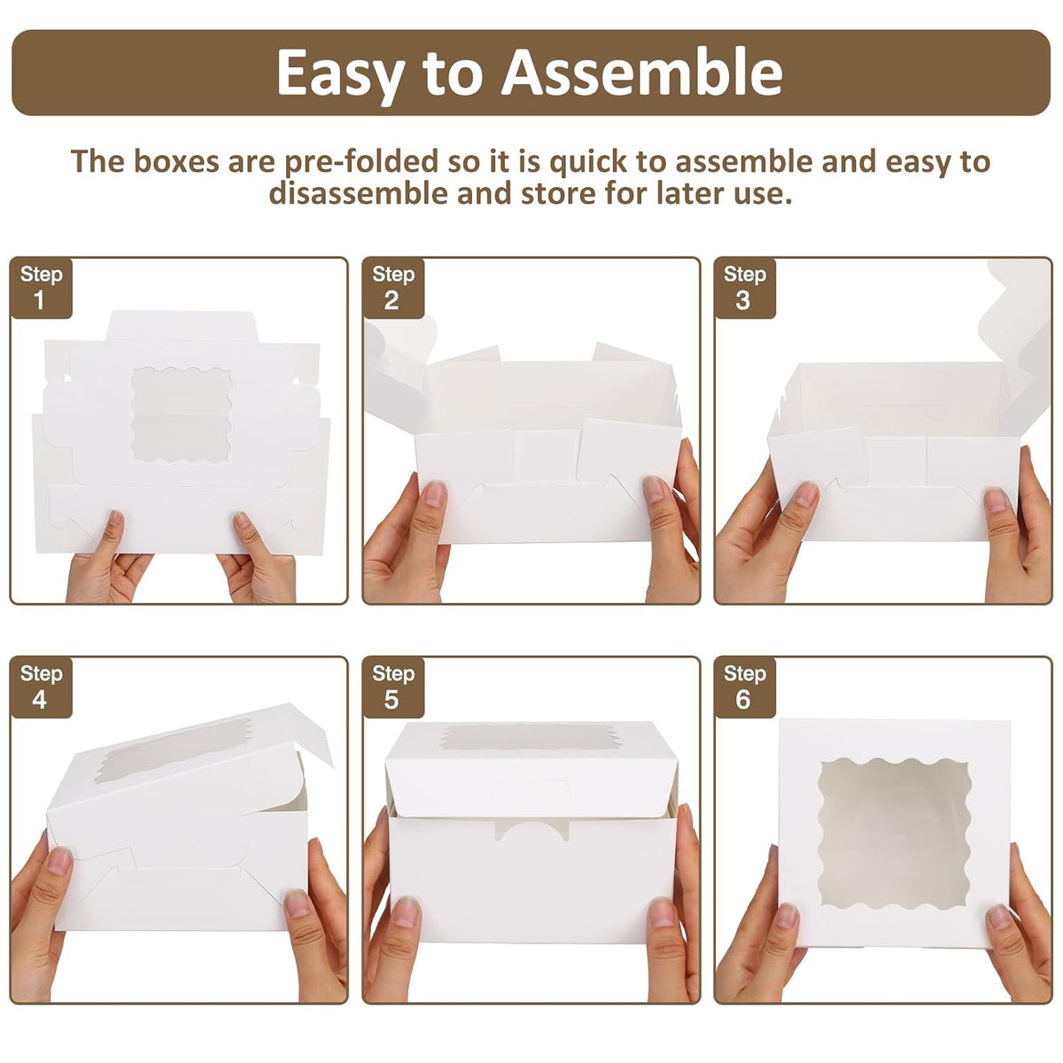 Moretoes 80pcs 6x6x3 Inches Bakery Boxes, Cookie Boxes with Window, Small Treat Containers for Pastries, Chocolate Covered Strawberries, Macarons, Cupcakes, Goodies, Donuts,White