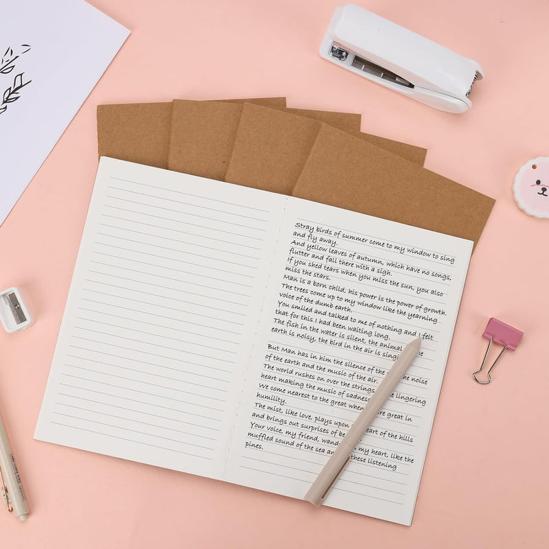 48 Pack A5 Lined Kraft Notebooks, Travel Journals Bulk 8.3x5.5in College Ruled Subject Notebooks 30 Sheets 60 Pages for Writing School Office Supplies