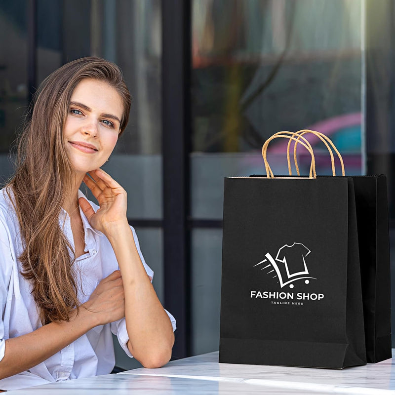 120pcs Black Paper Bags with Handles Mixed Size Bulk Kraft Paper Gift Bags for Business, Shopping, Retail, Merchandise