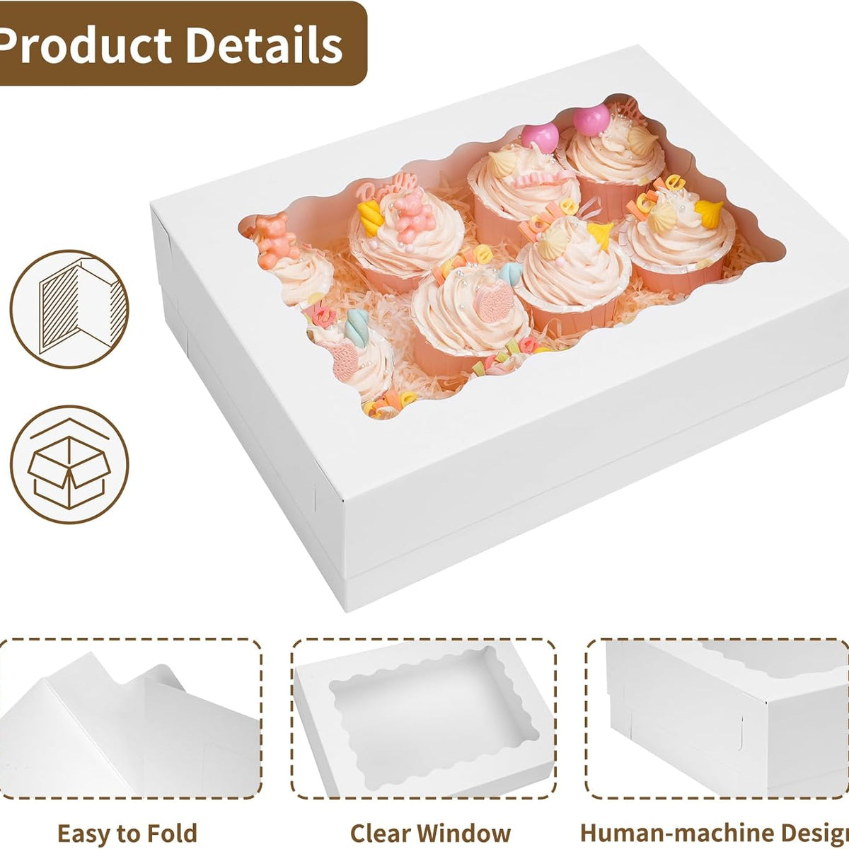 Moretoes 20pcs 14x10x4in Sheet Cake Boxes, White Rectangle Quarter Bakery Boxes with Window, for Cake Pastry Baking Donuts Cupcake Pie Packaging