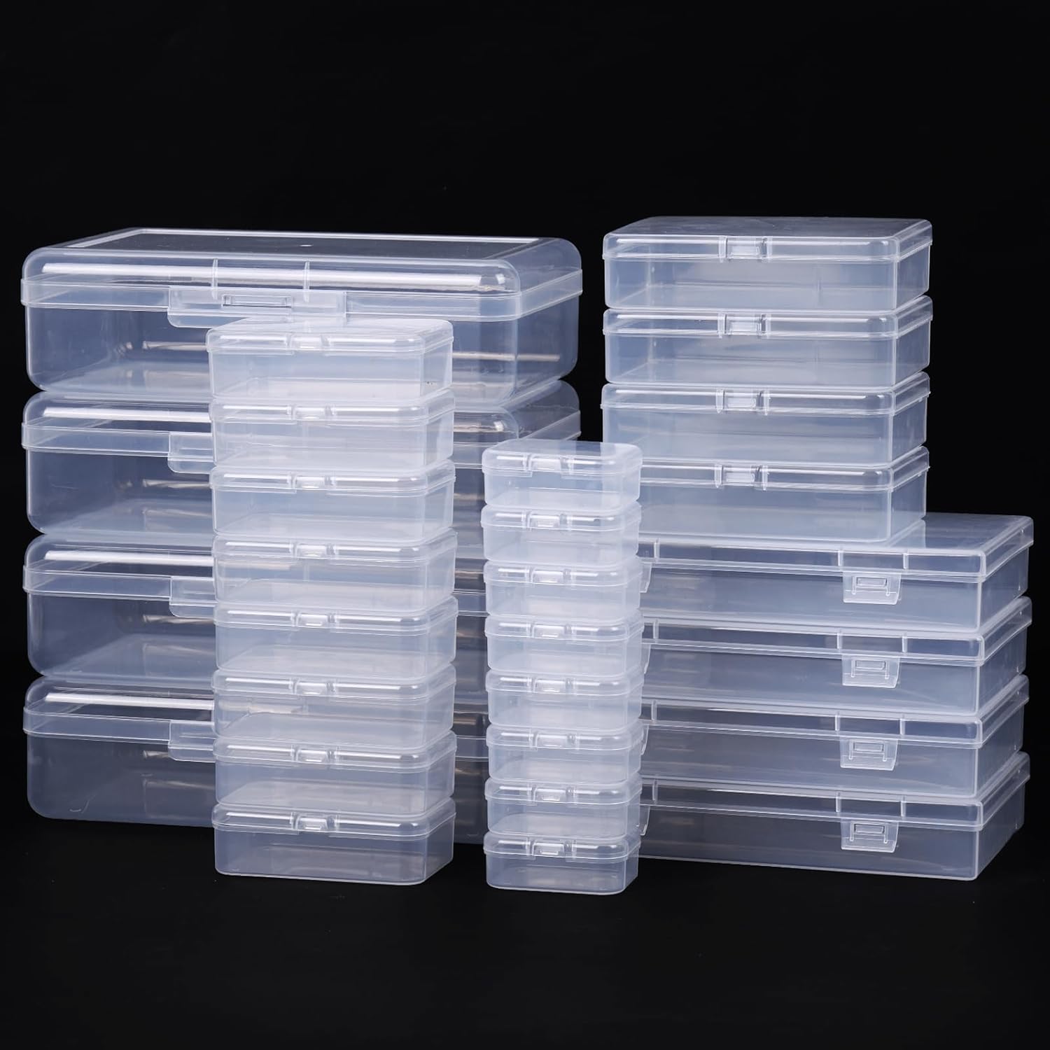28 Pack Small Storage Containers Mixed Sizes Clear Plastic Boxes Craft Organizers Rectangular Bins with Lids for Small Items Bead Art Craft Jewelry Projects