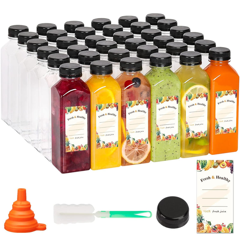 Moretoes 128pcs 16oz Plastic Juice Bottles with Caps, Bulk Clear Reusable Juicing Bottles for Smoothies and Other Beverages