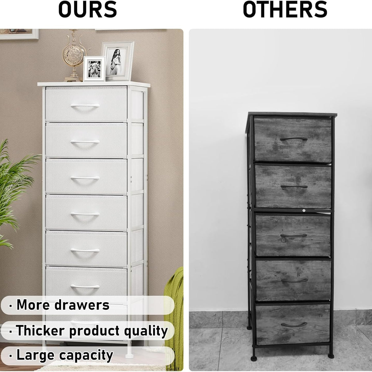 White Tall Dresser for Bedroom, Storage Dresser Organizer with 7 Fabric Drawers, Nightstand Furniture in Closet, Entryway, Hallway
