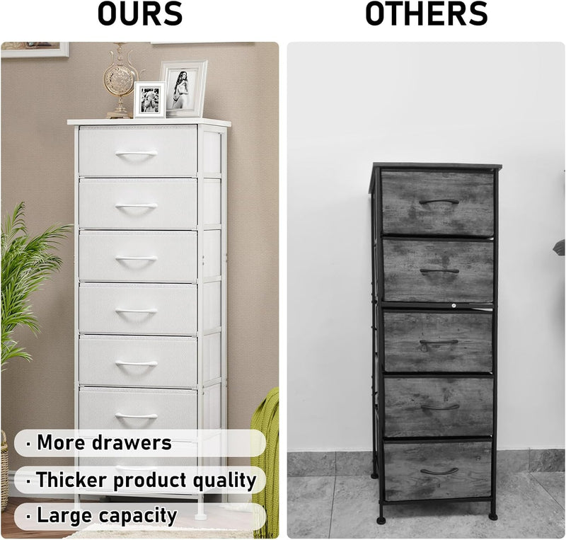 White Tall Dresser for Bedroom, Storage Dresser Organizer with 7 Fabric Drawers, Nightstand Furniture in Closet, Entryway, Hallway