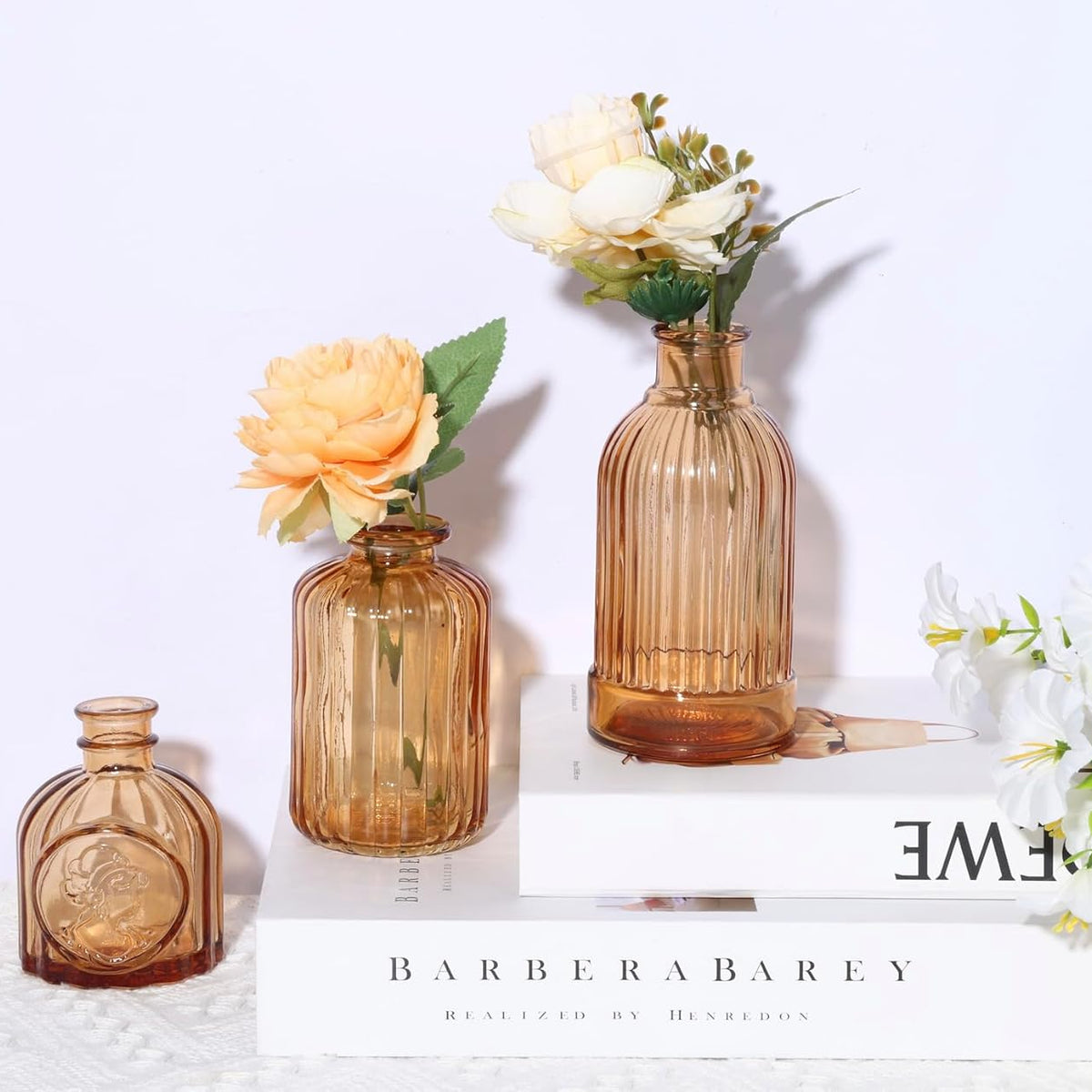 18pcs Amber Glass Bud Vase Set, Gold Small Flower Vases for Centerpieces in Bulk, Mini Vintage Vase for Home, Wedding, Table Decor